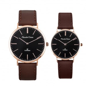 Alexandre Christie AC 8490 Rosegold Black Leather Couple
